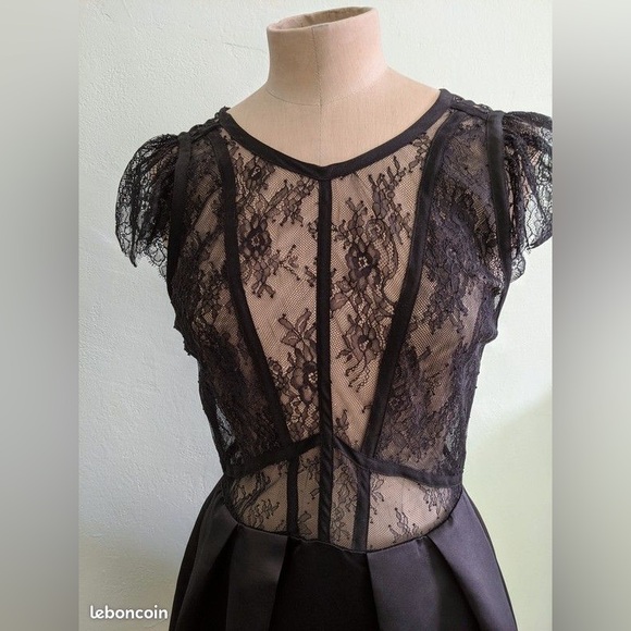New! Sandro Davin Elegant Mini Black Satin Lace Dress Holiday Party T2/Medium - Picture 6 of 14